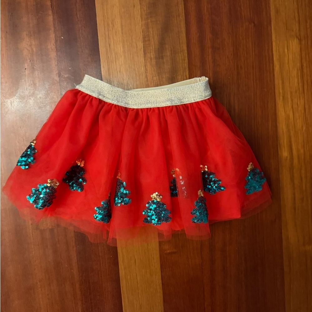 Angel Dear Red Skirt with Blue Sequin Trees